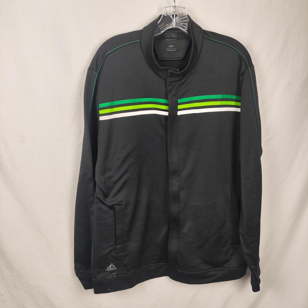Adidas Climalite Jacket Mens Large Black Golf Track Full Zip Green Stripe